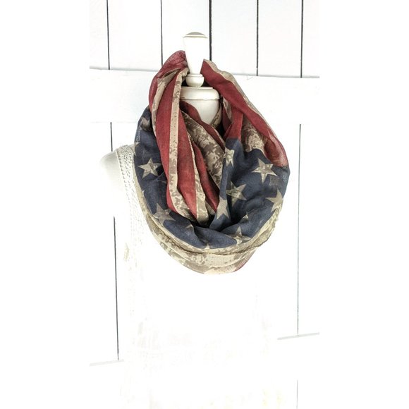 Vintage style USA flag stars and stripes oversized patriotic infinity scarf - Picture 4 of 5